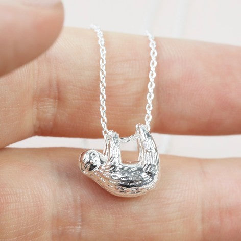 Sloth Pendant Necklace in Silver Fireflies Designs