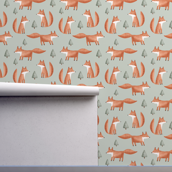 NEW! Peel and Stick or Traditional Woodland Forest Animals Nursery Baby Removable Wallpaper Pattern - FOX