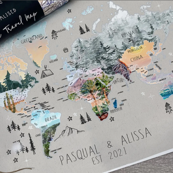 Personalised Camping Sketches Edition - Scratch Off Map Hand drawn Illustrated World Atlas