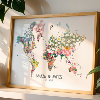 Personalised Scratch Off Map Hand drawn Watercolour World Atlas - FLOWER FLORAL EDITION