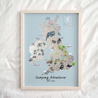 Personalised Scratch Off Map Hand drawn Watercolour UK MAP of England Ireland Scotland