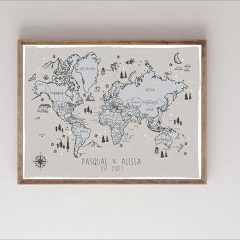 Personalised Camping Sketches Edition - Scratch Off Map Hand drawn Illustrated World Atlas