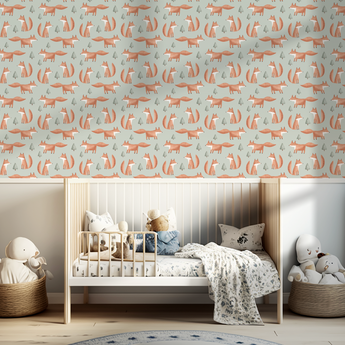 NEW! Peel and Stick or Traditional Woodland Forest Animals Nursery Baby Removable Wallpaper Pattern - FOX