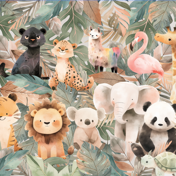 Pastel Soft Jungle Safari Animals Nursery Baby Removable Peel and Stick and traditional Wallpaper - Cute Lion Cub Elephant Giraffe Panda 2