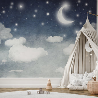 Twilight Sky Moon & Clouds Wallpaper Wall Mural