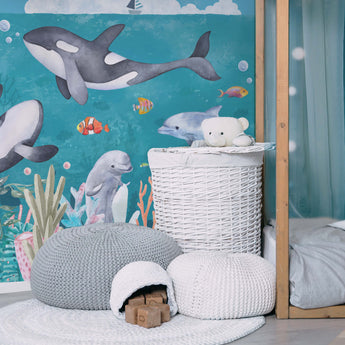 NEW! Peel and Stick Sea Life Ocean Animals Nursery Baby Removable Wallpaper - Whale Dolphin Fish Seahorse Under the Sea